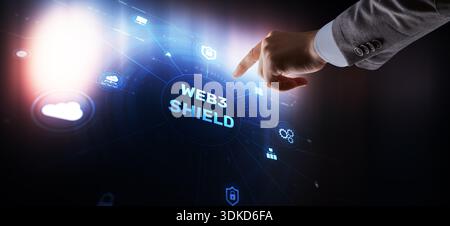 Web3 Shield, Cybersecurity, Advanced Web3 shield technology with blockchain protection protocols. Stock Photo