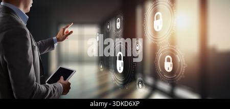Cyber Security. Gears on a Virtual Screen. Data Protection Technology. Stock Photo