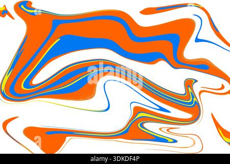 Abstract image with swirling patterns of orange, blue, and yellow on a white background. Stock Photo
