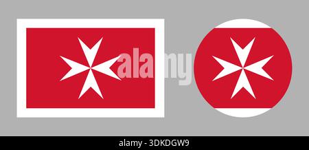 Malta civil flag ensign. Maltese flag round, rectangular icons. Set of Civil Ensign of Malta flag circle, rectangle badge, background. Stock Vector