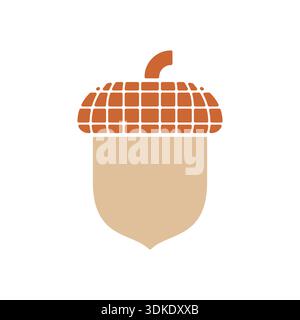 Minimalist flat icon of a brown acorn. Symbol of autumn, nature, oak tree, and forest wildlife Stock Vector