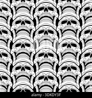 pattern featuring human skulls. Gothic and edgy ornament for textile prints, wallpaper, or Halloween-themed backgrounds. Minimalist vector art. Stock Vector