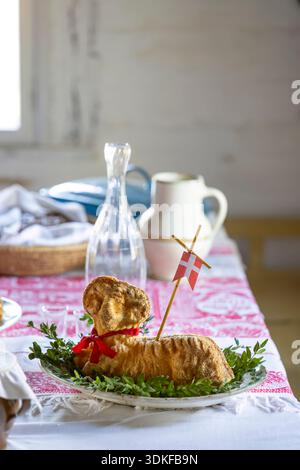 Easter lamb cake, beranek, decorating a traditional holiday table setting Stock Photo