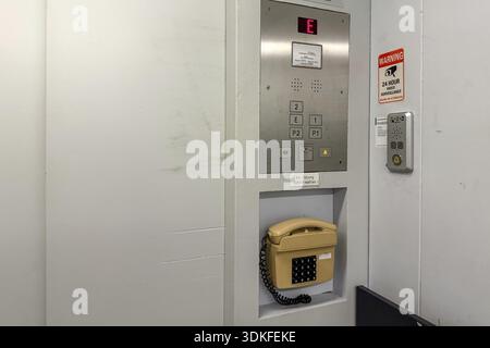 Detailed view of elevator control panel with floor display, Bruehl, North Rhine-Westphalia, Germany Stock Photo