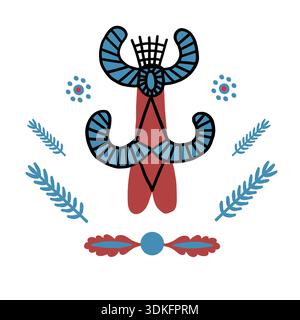 Folk Ukrainian ancient god doodle drawing. Hand drawn mask with ornament for embroidery or decodation. Stock Vector