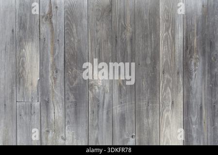 Unpainted gray wooden door consisting of old weathered unpainted boards Stock Photo