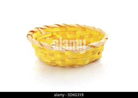 Empty Yellow Basket Isolated on the White Background Stock Photo