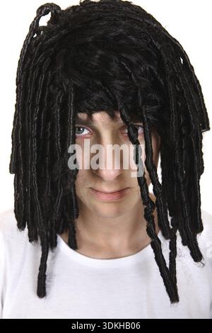 Man in the dreadlocks Wig Isolated on the White Background Stock Photo