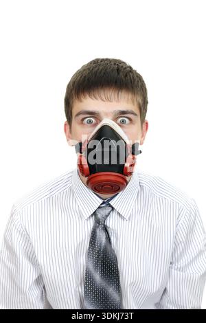 Young Man in protective mask on the white background Stock Photo