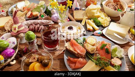 Lush And Inviting Seasonal Breakfast Setting Featuring Diverse Foods And Cheerful Ambiance Stock Photo