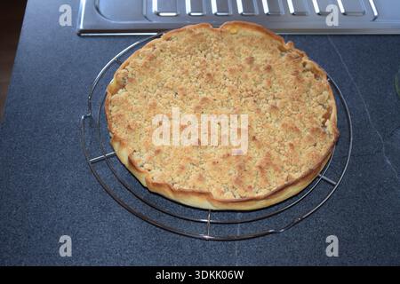 a fusion of French and German baking traditions, Apple tart with crumble Stock Photo