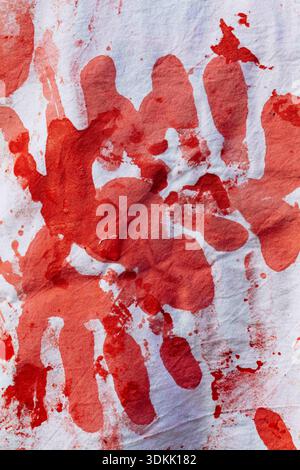 Toulouse, France. 31st Jan, 2026. Rally in support of International Solidarity for Rojava asking action against the massacre of the Kurds, in Toulouse, France, on January 31, 2026. Red marks on a white sheet. Rally in support of the revolution in Rojava, a semi-autonomous region in northeastern Syria, which is under attack by the new regime seeking to extend its authority over Kurdish-administered territories. Photo by Patricia Huchot-Boissier/ABACAPRESS.COM Credit: Abaca Press/Ģ����ý Live News Stock Photo