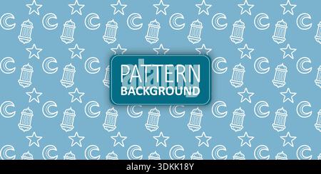 Blue background with repeating crescent moon star and lantern symbols Stock Vector