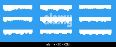 Simple clouds divider web site separator set. Fluffy curve edge header section. Blue border for banner, frame bottom, template. Vector illustration Stock Vector