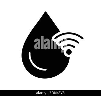 This black icon features a water drop integrated with a Wi-Fi signal, symbolizing technology's role in water management and smart solutions. Stock Vector