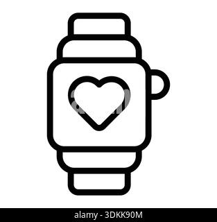 This image features a minimalist outline of a smartwatch displaying a heart icon, representing health tracking and modern technology. Perfect for fitn Stock Vector