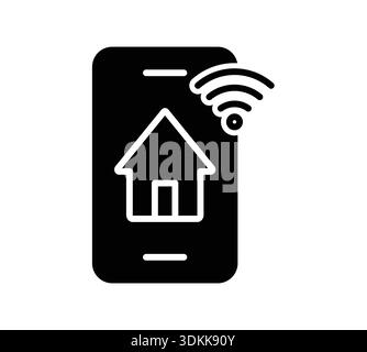 Illustration of a smartphone displaying a house icon with a Wi-Fi signal, symbolizing the concept of home automation and modern connectivity in daily Stock Vector
