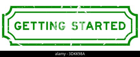 Grunge green getting started word rubber seal stamp on white background Stock Vector