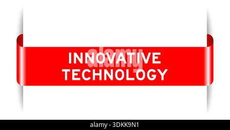 Red color inserted label banner with word innovative technology on white background Stock Vector