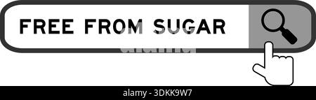 Search banner in word free from sugar with hand over magnifier icon on white background Stock Vector