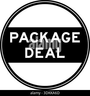 Black color round seal sticker in word package deal on white background Stock Vector
