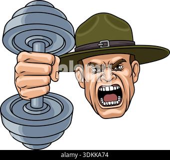 Drill Instructor Sergeant Weight Lifting Gym Man Stock Vector