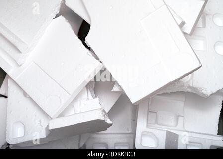 Brocken pieces of polystyrene or styrofoam as texture, background Stock Photo
