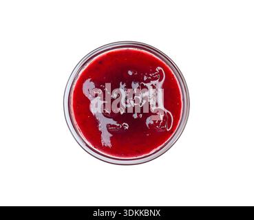 Red berry jam in glass bowl, isolated on white, top view Stock Photo
