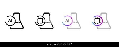 Artificial intelligence in chemistry icon laboratory beaker with chip and AI pharmaceutical research science lab automation technology modern chemical Stock Vector
