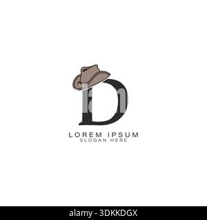 Letter D Logo with a Cowboy Hat. Alphabet D with modern Design Stetson Hat Icon Stock Vector