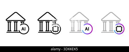 Artificial intelligence in public institution icon bank or government building with AI symbol for digital smart city governance automation Stock Vector