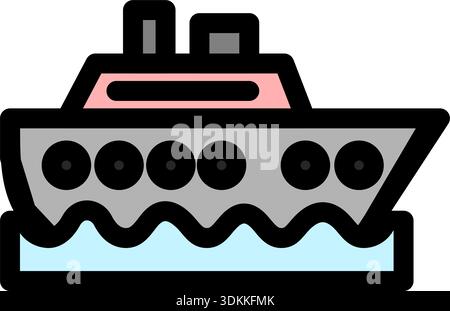 This vibrant icon depicts a luxury yacht sailing on calm waters- perfect for travel- vacation- and transportation related projects. Its clean design m Stock Vector