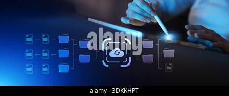 Cloud Data Synchronization and Digital File Management System Concept. Stock Photo