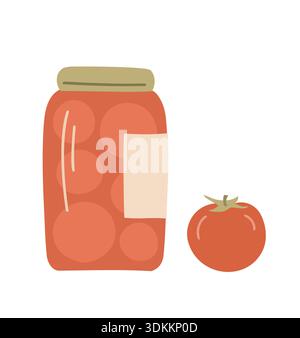 Canned tomatoes in glass jar isolated on white Stock Vector