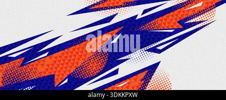 Abstract Sport Background with Sharp Blue and Orange Shapes, Halftone Patterns and Texture Effects. Template Stock Vector