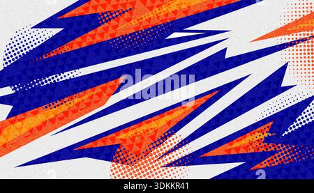 Modern and Energetic Sport Banner with Blue and Orange Sharp Shapes and Halftone Patterns on White Background Stock Vector