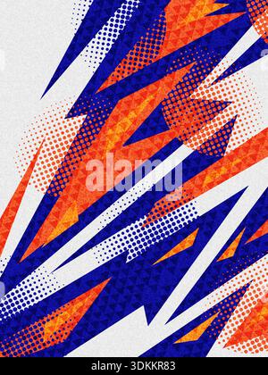 Energetic Sport Event Poster Background Design with Sharp Orange and Blue Shapes, Halftone Dots, and Textured Effects Stock Vector