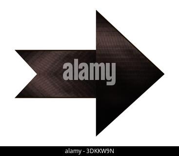 A bold dark bronze arrow featuring textured diamond pattern isolated on white background. Its sharp geometric silhouette and metallic finish create mo Stock Photo