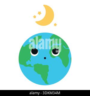 Cute planet Earth and moon. Vector flat illustration isolated on a white background. Stock Vector