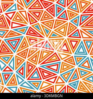 Triangulation geometric shapes background. Medium triangles size. Multiple repeated inner triangles. Multicolored style. Repeatable pattern. Stock Vector