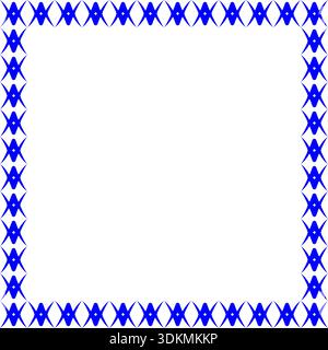 Minimalist Blue Border Design Featuring Repeating Four-Pointed Geometric Starburst Motifs Arranged in a Square Frame for Decorative Templates Stock Vector