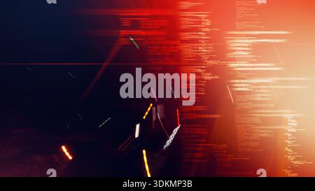 Abstract red digital computer programmer code with motion blur and light streaks, computer generated Stock Photo