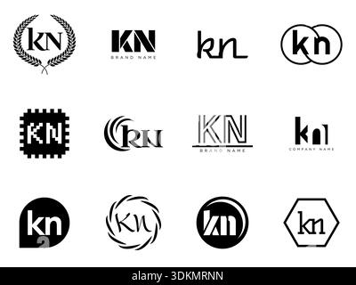 KN logo company template. Letter k and n logotype. Set different classic serif lettering and modern bold text with design elements. Initial font typog Stock Vector