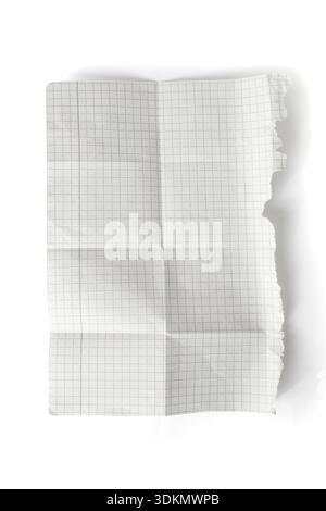 Math copybook page with ripped edge and folding marks isolated on white with shadows Stock Photo