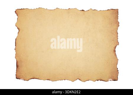 Empty Old Parchment with Burned Edges Isolated on White Background Stock Photo