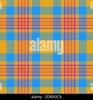 Tape background vector seamless, new year plaid textile fabric. Styled texture check pattern tartan in amber and cyan colors palette. Stock Vector