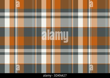 Lumberjack tartan plaid fabric, vintage vector check seamless. Living room textile background pattern texture in orange and grey colors palette. Stock Vector