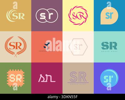 SR logo company template. Letter s and r logotype. Set different classic serif lettering and modern bold text with design elements. Initial font typog Stock Vector