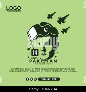 A graphic template for Pakistan Independence Day celebrations on August 14th. Stock Vector