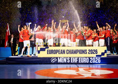 HERNING, DENMARK - FEBRUARY 1: Gold team Denmark during the EHF EURO ...